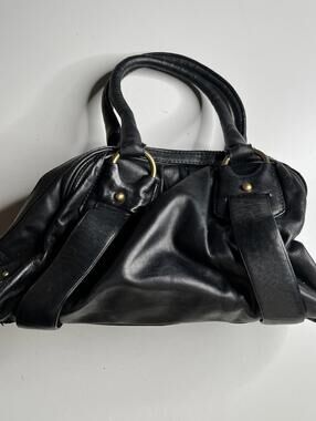 Banana Republic Satchel Bag Womens Medium Black Leather Zip Top Handle Purse